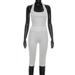 Sommer Mode Damen Zweiteiler <span class=keywords><strong>Set</strong></span> Gepunktetes Bedrucktes Neckholder-Top mit Schnürung Skinny Hosen 2-Teiliges <span class=keywords><strong>Set</strong></span> für Frauen - Product Image 5