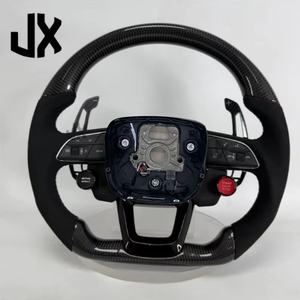 Volant de voiture sport en fibre de carbone pour <span class=keywords><strong>Audi</strong></span> A1 A3 A4 B9 A5 A6 A7 C7 <span class=keywords><strong>Q5</strong></span> S5 Q5L avec cuir perforé, confort et style améliorés - Product Image 1