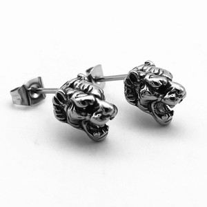 yunnique Tibetan <b>Silver</b> Tiger Head <b>Stud</b> Earrings Titanium Steel Animal Shape Fashion Jewelry - Product Image 1