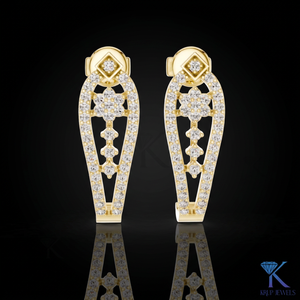 ต่างหูเพชรทรงกลมแบบเปิดครึ่งวงกลม ฝังเพชรแบบปาเว่ ทองคำแท้ 14K/18K  งานฝังเพชรแบบ CVD HPHT เพชรเพาะเลี้ยงในห้องปฏิบัติการ  เครื่องประดับหรูหราสำหรับงานแต่งงานสำหรับผู้หญิง - Product Image 1