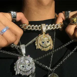 Wholesale necklace men reggae-Hip Hop Iced Out Reggae Pendant Charm Necklaces Demon Ghost Face Big Bail Punk Dreadlocks 5A CZ Zircon Men Jewelry