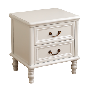 Mesita <span class=keywords><strong>de</strong></span> <span class=keywords><strong>Noche</strong></span> <span class=keywords><strong>de</strong></span> Estilo Americano, <span class=keywords><strong>de</strong></span> Madera Maciza Tallada, con Tiradores <span class=keywords><strong>de</strong></span> Latón Antiguo, 2 Cajones para Almacenamiento, Adecuada para Dormitorios - Product Image 2