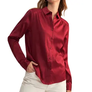 红色性感真丝衬衫高品质真丝衬衫女长袖