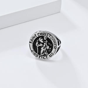 Saint Christopher Titanium Steel <b>Ring</b> For Men Cross Design Black Gold Silver Color Street Hip Hop Jewelry Gift - Product Image 3