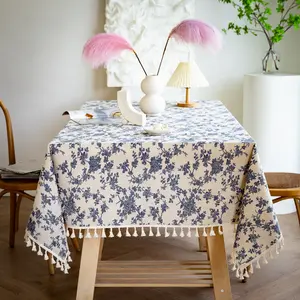 Tabletex French Retro Flower Pattern Table Cloth Classic Fringed Rectangle Home Decor Floral Table Cloth Wholesale