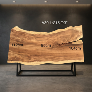 Table à manger en bois massif naturel avec bord brut, pieds en métal noir, design Art Déco, couleur personnalisable, utilisation intérieure, décoration d'anniversaire, décoration de la maison - Product Image 3