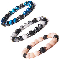 Bracelet en pierre de lave, jaspe zébré rose, bracelet diffuseur d'aromathérapie relaxant pour femmes et hommes, yoga, chakra, guérison par les cristaux