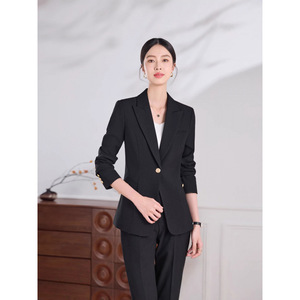 Women's Gray Long Sleeve <b>Blazer</b> Pants <b>Set</b> Formal Workwear Commute Anti-Wrinkle Worsted Fabric Spring Autumn - Product Image 3