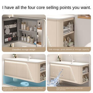 2025 thiết kế hiện đại sồi tủ phòng tắm tích hợp cho corian lưu vực Chậu rửa cao cấp tích hợp gốm bồn rửa kết hợp mới - Product Image 5