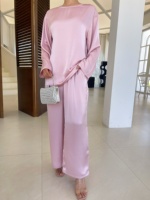 Ensemble 3 pièces en satin, haut, pantalon, veste brodée de fleurs à paillettes, tenue de luxe, mariage musulman, fête de l'Aïd, MSL897