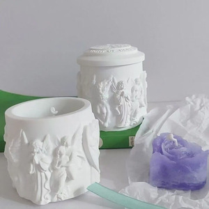 Candele Profumate in Cera Naturale <span class=keywords><strong>con</strong></span> Coperchio, a Forma di <span class=keywords><strong>Angelo</strong></span> Intagliato in Gesso, per Battesimo e Aromaterapia - Product Image 3