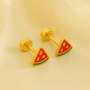 18 Karat Gold Edelstahl Mädchen Ohrringe Wassermelone nform Ohrringe niedlich exquisite einfache Frauen täglich vielseitige Ohrringe