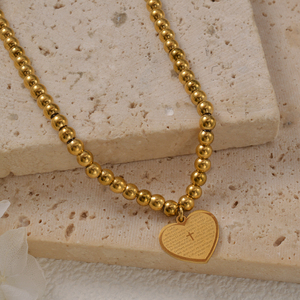 Cadena de mano minimalista chapada en oro de lujo con cierre extensible, cuentas redondas, corazón y cruz con inscripción, para mujeres, pulseras - Product Image 2