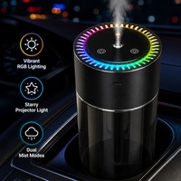 Diffuseur d'arômes pour voiture, humidificateur, support de tasse, lumière ambiante RGB, projecteur étoilé, double mode de brumisation, rechargeable par Type-C, pour la maison