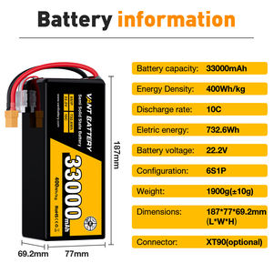 بطارية فانت شبه صلبة 6S V <span class=keywords><strong>Lipo</strong></span> 33000mahc 10350wh/kg Fpv بطارية ليثيوم أيون UAV - Product Image 3