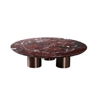 Table basse moderne en marbre Meubles de salon en pierre Marbre rouge violet naturel Pieds en acier inoxydable Tables basses rondes en pierre