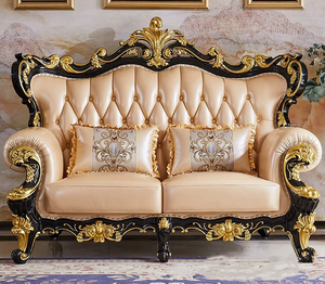Ensemble de canapés en cuir véritable européen, cadre en bois massif, chaise longue sculptée double face, canapé de salon pour la maison et l'hôtel - Product Image 3
