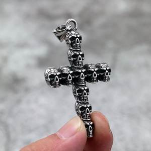 Stainless Steel Skull <b>Cross</b> Pendant Unisex Necklace Punk Charm Fashion Jewelry - Product Image 2
