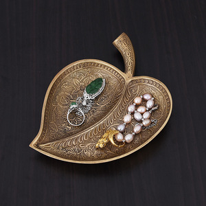 Vintage Brass Jewelry Tray Leaf Shape Handmade Decorative Storage Dish For Entryway Tabletop <b>Ornament</b> India Imported - Product Image 2