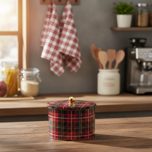 Ekose 2.9L Metal round Canister with Knob Handle 400ml Capacity Dry Food Storage for Kitchen Cooking 175x130mm Plaid Design - Product Image 3