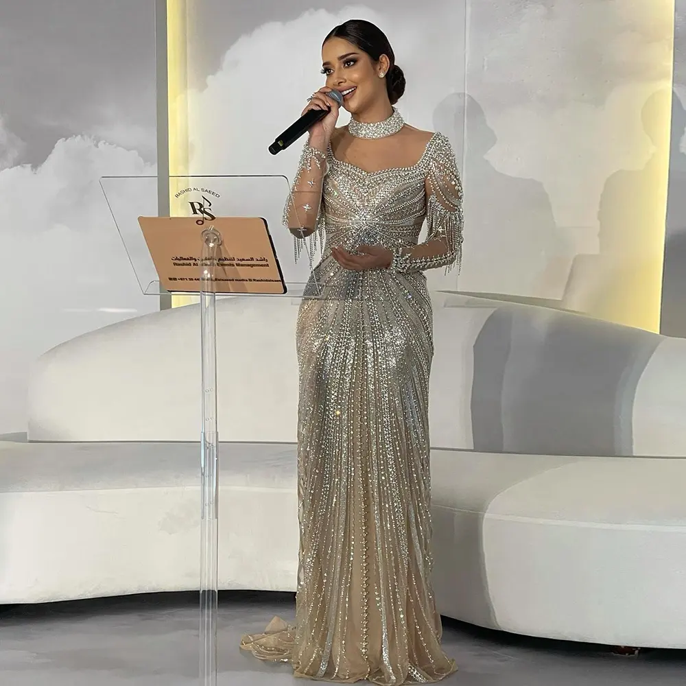 Jancember SCZ008 Luxury 2023 Dubai Beaded Prom New Evening Mermaid Dresses
