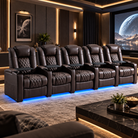 Ensemble de canapés inclinables électriques en cuir véritable 5 places, couleur marron, pour home cinéma, avec confort zéro gravité pour salon