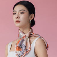 Foulard carré en soie 70 cm pour femme, 100% soie de mûrier, motif jardin chinois, élégant châle enveloppant