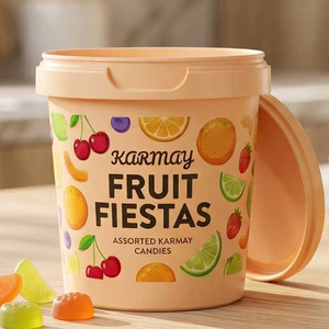 KARMAY Fruit Fiestas Assorted Candies Round <b>Plastic</b> <b>Cup</b> With Lid Digital Printed Packaging - Product Image 1