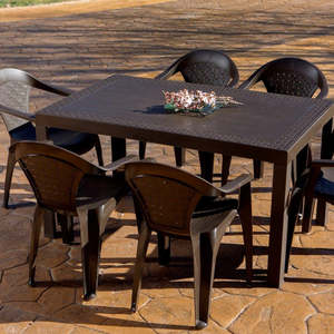 Set di 6 Sedie da Giardino in Plastica Contemporanee Impilabili, Resistenti alle Intemperie e con Filtro UV - Product Image 3