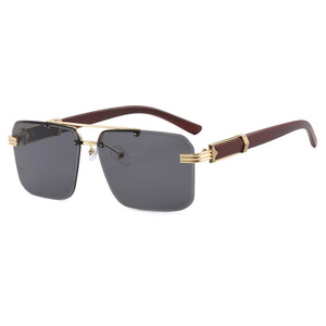 Square Double Beam Frameless Gold Metal <b>Sunglasses</b> 2025 New European and American Style Fashionable Driving <b>Sunglasses</b> - Product Image 5