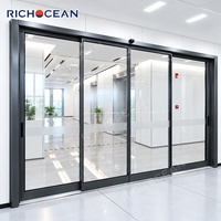 Porte extérieure commerciale à économie d'énergie RICHOCEAN, porte coulissante automatique en aluminium à double vitrage noir pour supermarché