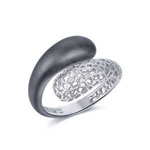 Bagues en argent 925 Kirin, design creux bicolore, plaqué noir et rhodium, bague épaisse pour femme - Product Image 2