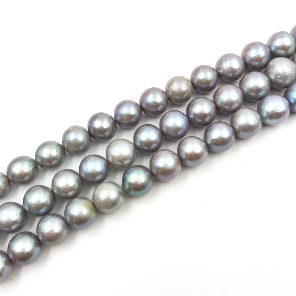 Perlas naturales de agua dulce de alta calidad, redondas, con agujero completo, grises, perlas sueltas, hechas a mano, conjunto de joyería, materiales