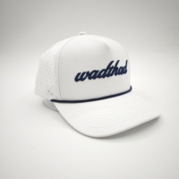 Gorra de golf OEM de moda casual con bordado a mano, 5 paneles, unisex, ajustable, con orificios cortados a láser y cuerda, gorras de béisbol deportivas personalizadas con puntos.