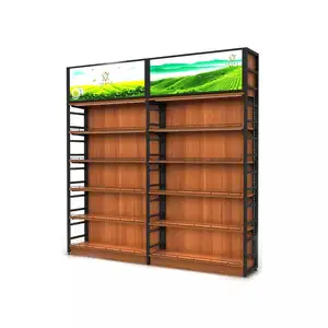 High quality custom store-wide full range Gondola single-sided wooden iron retail store display shelves for retail stores