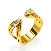 Gedrehter Offener Ring aus Edelstahl, Doppelt Birnenförmig Geschnittener Klarer Zirkonia Vergoldeter Schicker Ring für Damen Tägliches Tragen