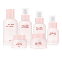 Botol kosmetik kaca merah muda Bening, dengan pompa Losion ramah lingkungan, Set toples kaca krim, botol kosmetik ramah lingkungan