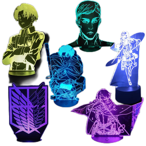 Figura de Anime Rivaille Ackerman, Eren Jaeger, <span class=keywords><strong>Shingeki</strong></span> <span class=keywords><strong>No</strong></span> <span class=keywords><strong>Kyojin</strong></span>, Ataque a los Titanes, Lámpara LED 3D con Luz Nocturna, Regalos para Dormitorio y Fiestas - Product Image 1