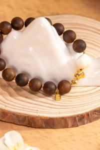 Pulsera de Cuentas de Madera de Arar Natural de Indonesia, Estilo Vintage Clásico, con Perla de Agua Dulce, Origen Guangdong, Genuina - Product Image 5