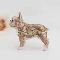 SHINNYGIFTS Boîte à bibelots en émail argenté 3D Bouledogue Français - Figurine de chien en métal incrustée de strass, décoration de maison pour les fêtes