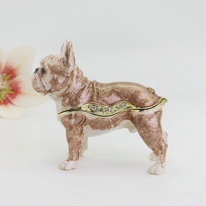 SHINNYGIFTS kotak perhiasan Bulldog Perancis, hiasan rumah patung anjing seni logam bertatahkan berlian imitasi emas Enamel - Product Image 4