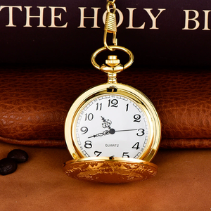 Vente en gros de grande montre de poche vintage à bouclier en or et argent avec chaîne de poche rétro pendentif à quartz montre pour Offre Spéciale cadeau - Product Image 2