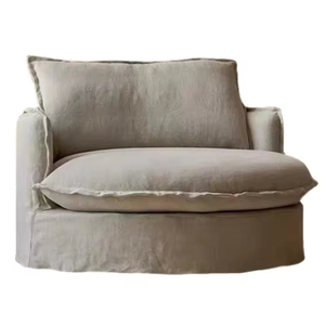 Canapé rond en lin et coton Wabi-Sabi personnalisable, housses entièrement amovibles, tissu vintage, fauteuil individuel - Product Image 4