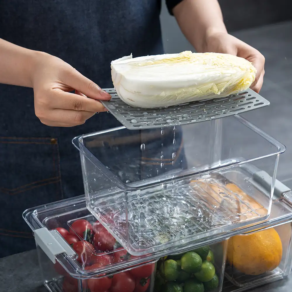 Panier égouttoir de cuisine transparent, pour le stockage de fruits et légumes, boîte en acrylique pour réfrigérateur, garde-fraîcheur