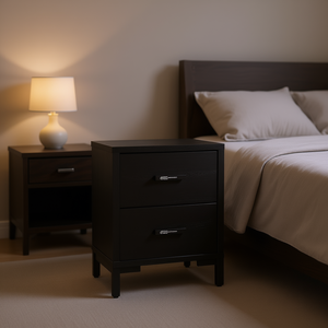 โต๊ะข้างเตียงไม้สนแท้ 14.2x11.8x17.7 นิ้ว สีดำ ตู้เก็บของในห้องนอนสไตล์โมเดิร์น - Product Image 2
