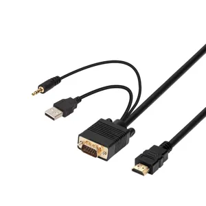 VGA to HDMI Cable with USB 3.5MM Audio Jack Support and 1080P Resolution Male to Male - VGA Input to HDMI Output