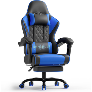<span class=keywords><strong>Fauteuil</strong></span> de jeu confortable en mousse haute densité, chaise de bureau à roulettes durable, capacité de charge de 150 kg, noir, avec fonction massage et repose-pieds - Product Image 2