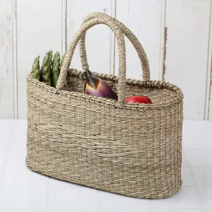 Eco Friendly paja tejida bolsa de dama bolsa de playa con paja las manos de moda bolso de mano proveedores Color Natural de algas marinas de paja bolso