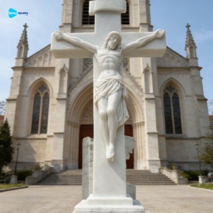 تمثال يسوع المسيح على الصليب من الرخام الطبيعي، مصنوع يدويًا، متين وجديد، مناسب للكنائس، ضمان 5 سنوات، لون حجر طبيعي 100% - Product Image 1