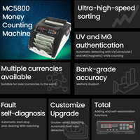 Contador de Billetes Multidivisas MC5800, Detector de Billetes Sospechosos, Contador de Billetes con Pantalla LED, Máquina Detectora de Billetes